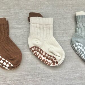 Kids Non-Slip Socks - Burnt Orange, Cream, and Gray